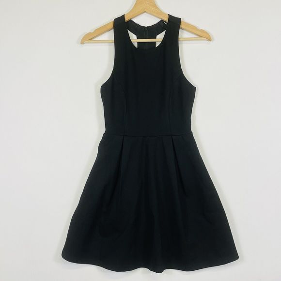 Lulus Black Open Back‎ Sleeveless Fit Flare Ponte Stretch Mini Dress Womens XS - Picture 1 of 7